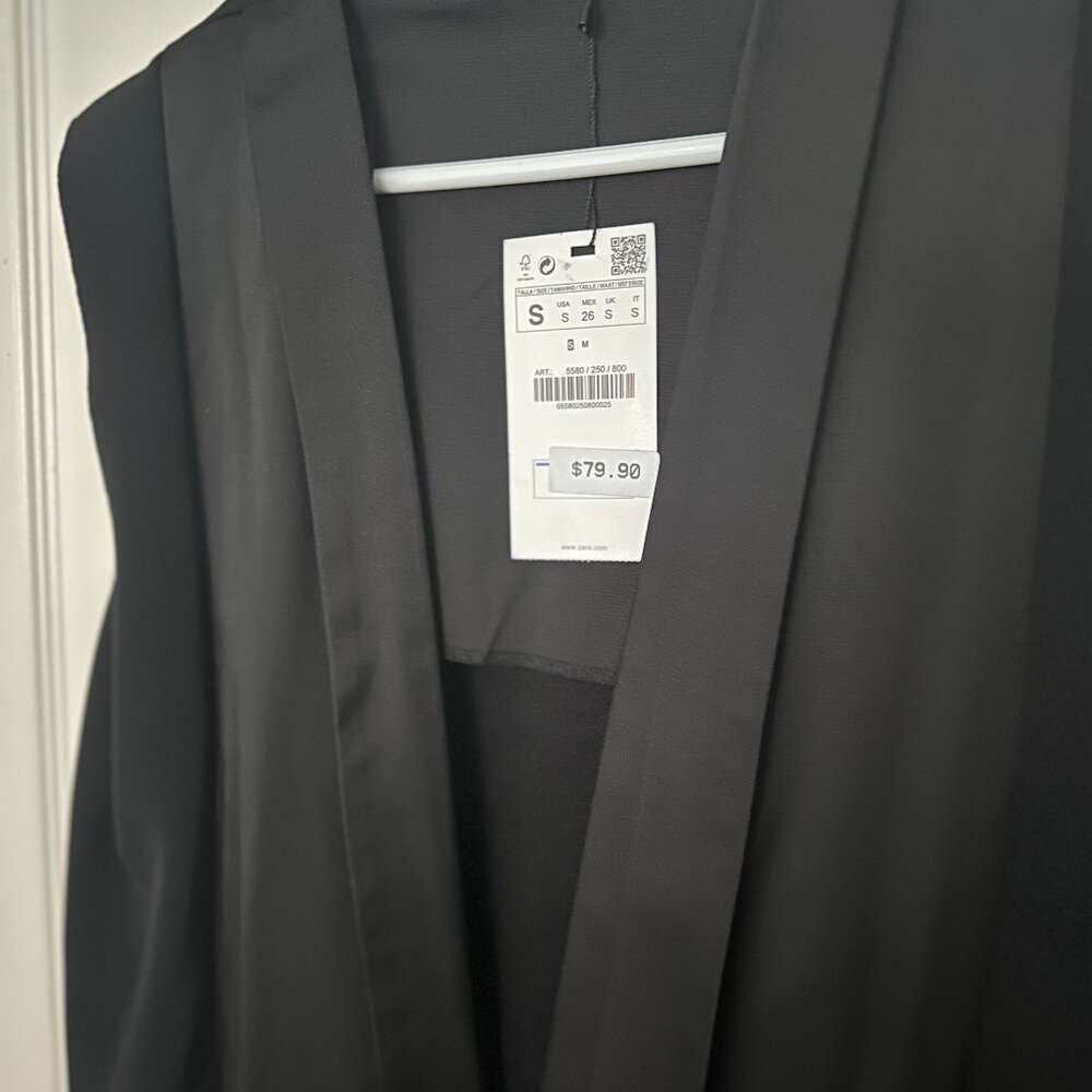 BNWT Zara Long Black Dress Coat Vest like Aritzia All Saints Size S